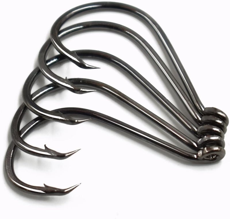 PHECDA PROFLY 100pcs Size 5/0 Offset Point Octopus Hook with Closed Eye Black High Carbon Steel Sport Circle Hook - Image 1